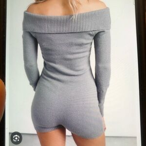 Gray Casual Comfy Off- Shoulder Bell Sleeve Fitted Knit Jumpsuit Womens Sm.